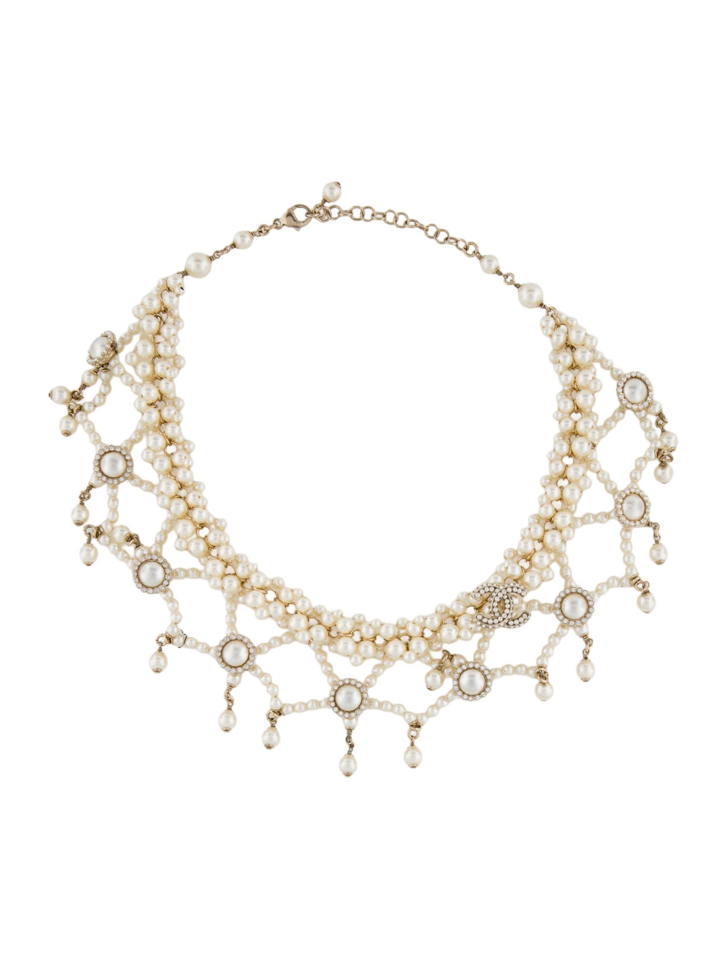 Chanel Faux Pearl & Strass CC Collar Necklace