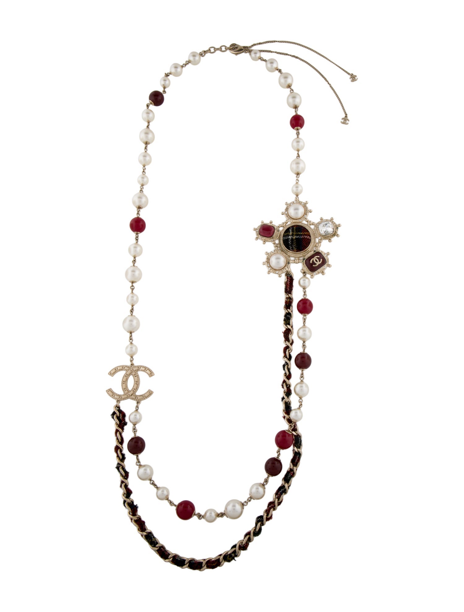 Chanel Faux Pearl, Tweed & Strass CC Multistrand Necklace