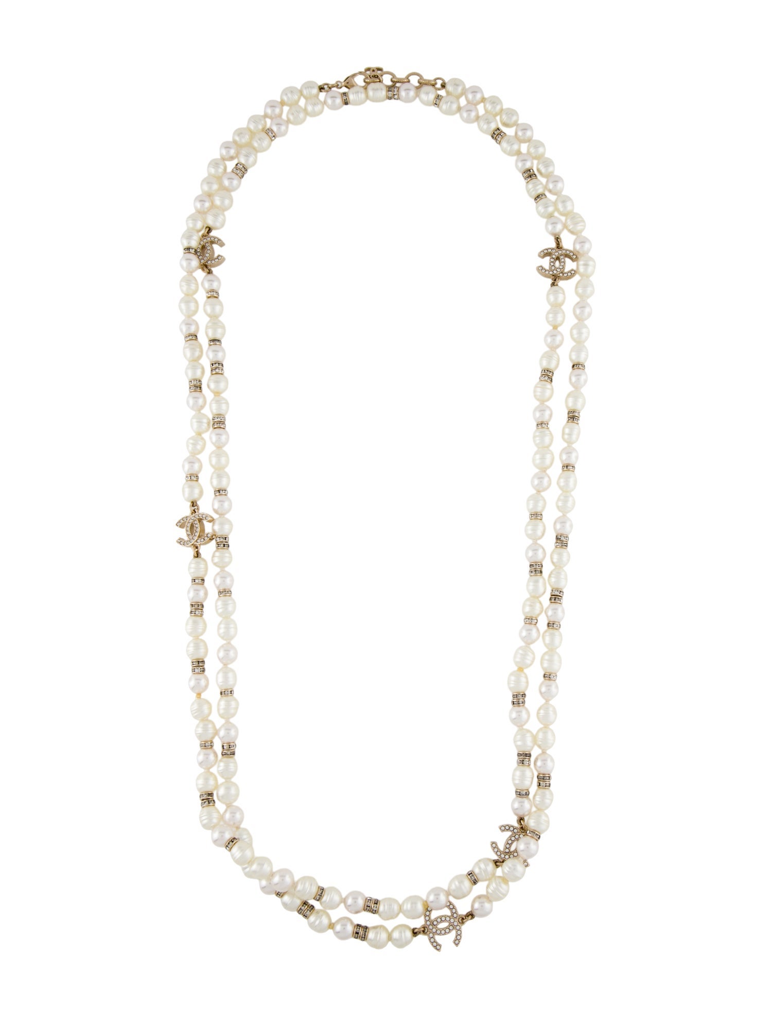 Chanel 2023 Faux Pearl & Strass Station CC Necklace
