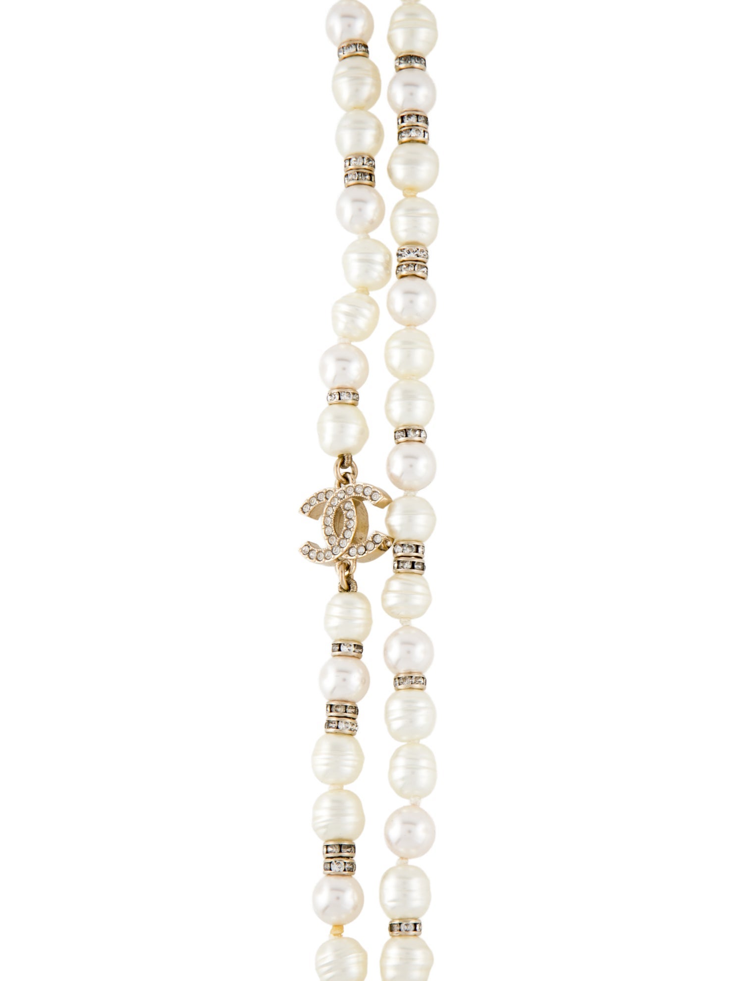 Chanel 2023 Faux Pearl & Strass Station CC Necklace