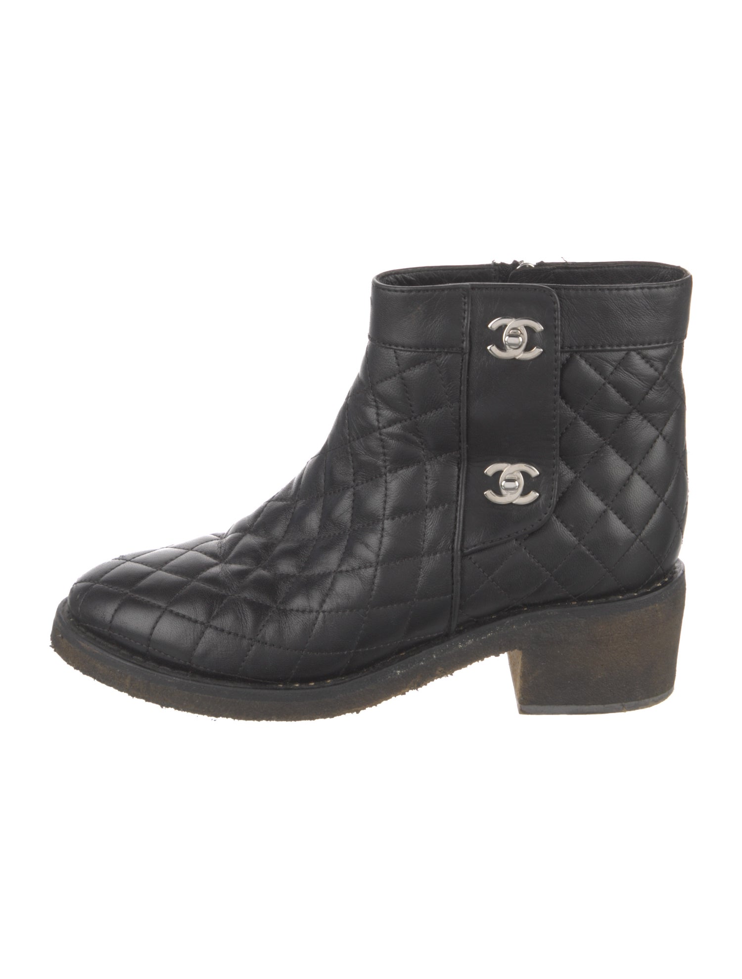 Chanel Interlocking CC Logo Leather Moto Boots