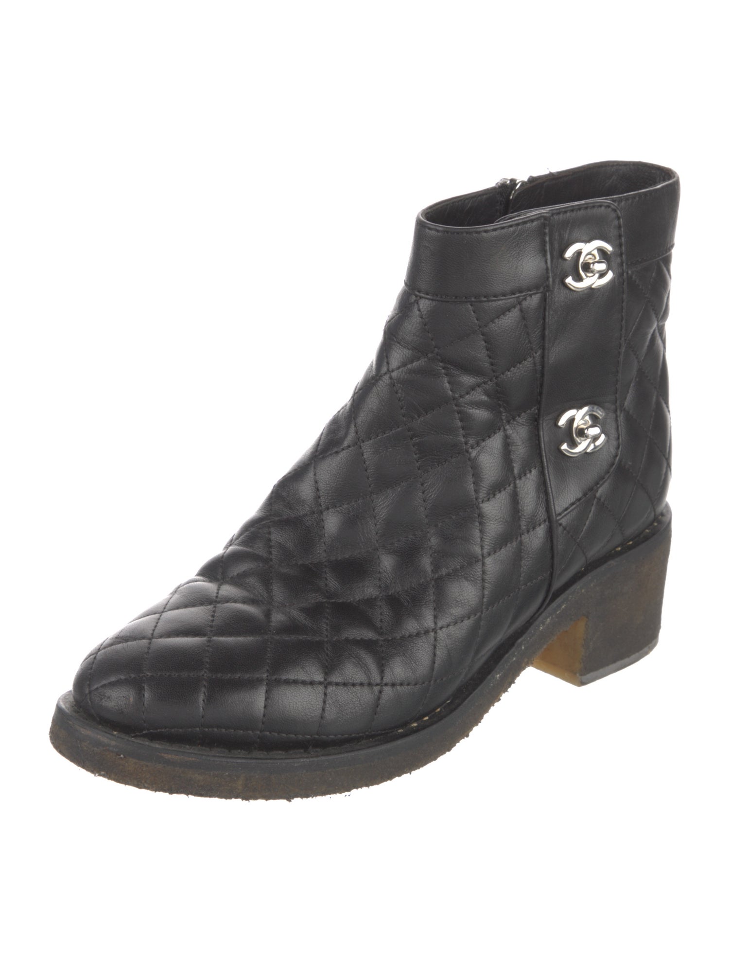 Chanel Interlocking CC Logo Leather Moto Boots