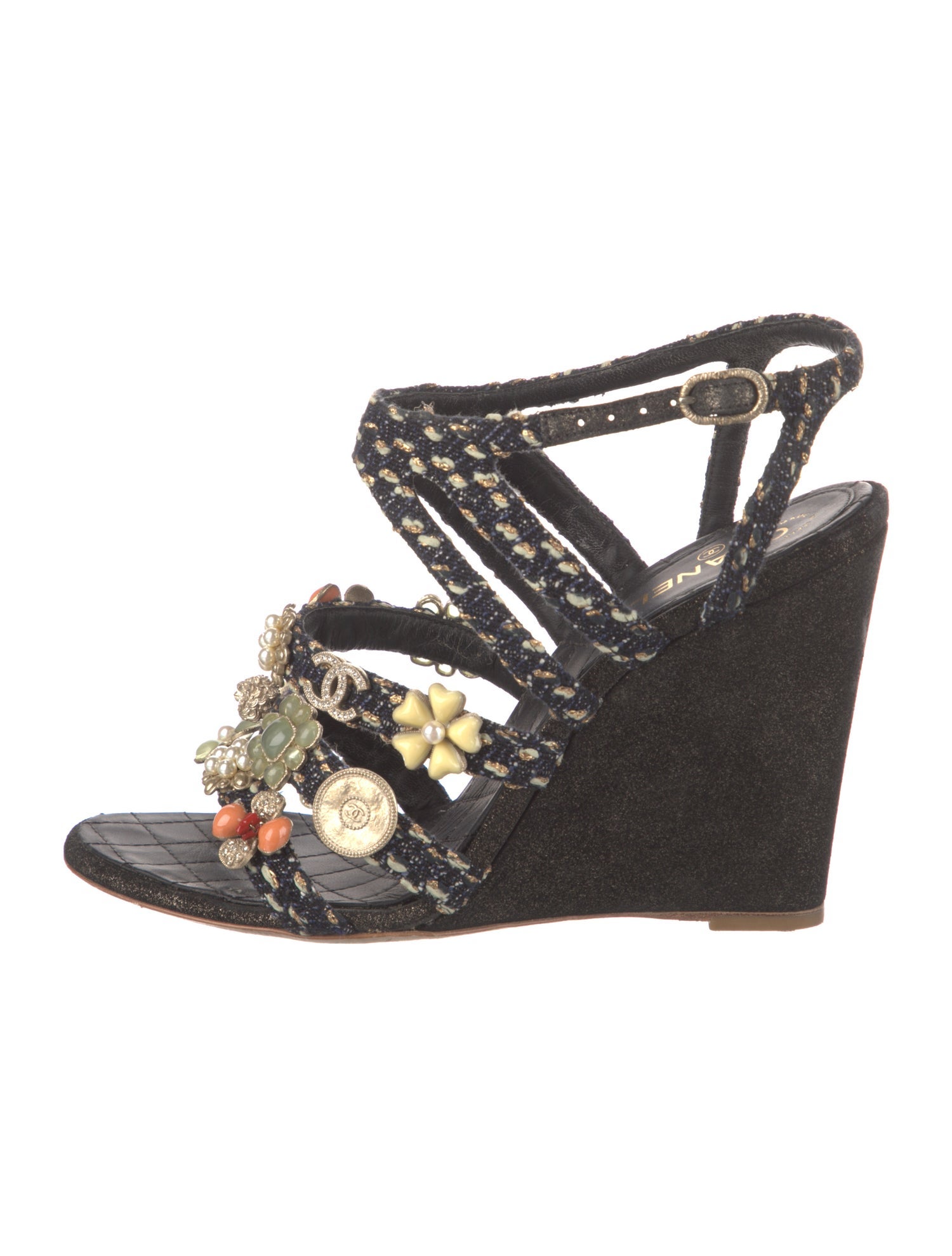 Chanel Interlocking CC Logo Suede Sandals