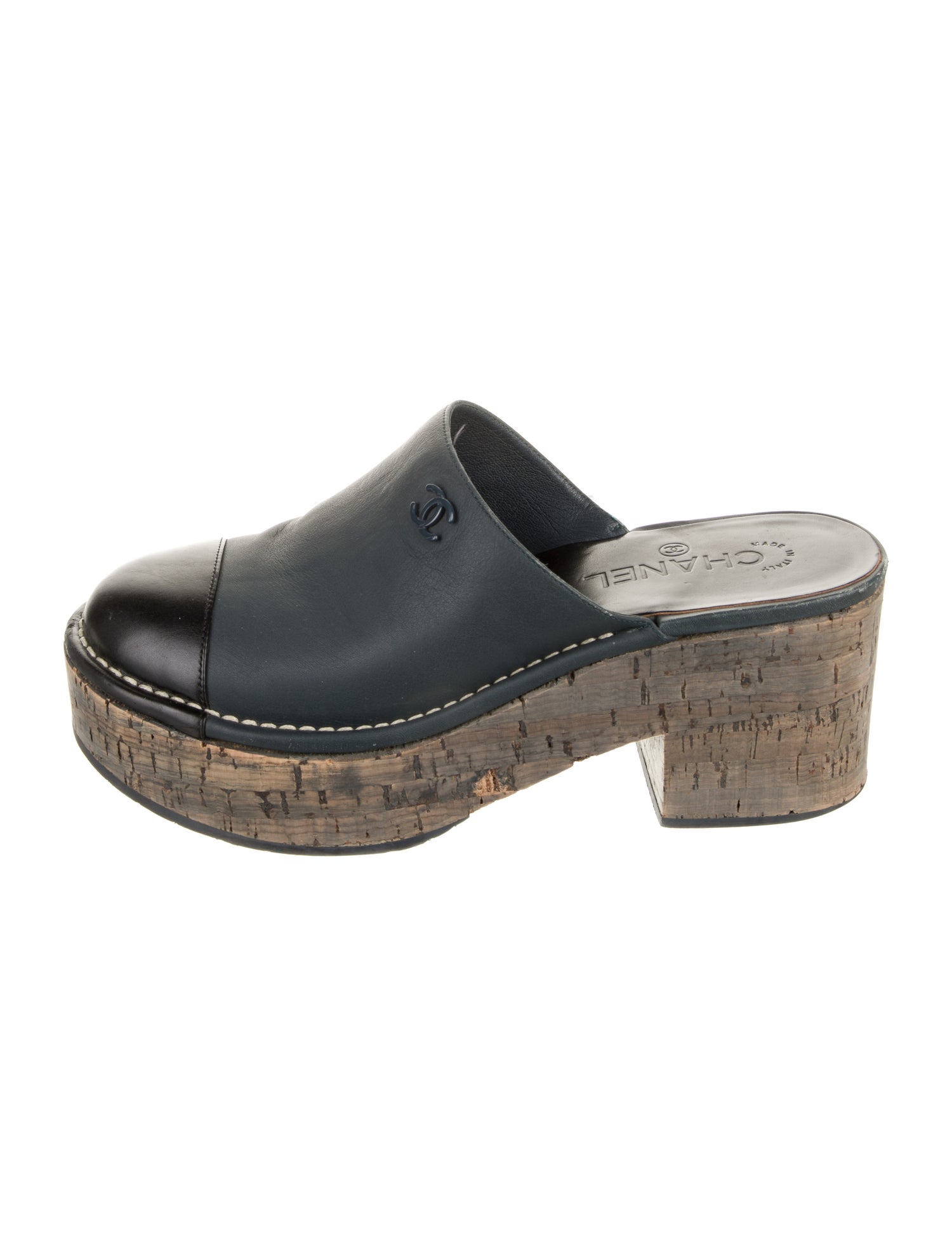 Chanel Interlocking CC Logo Leather Mules