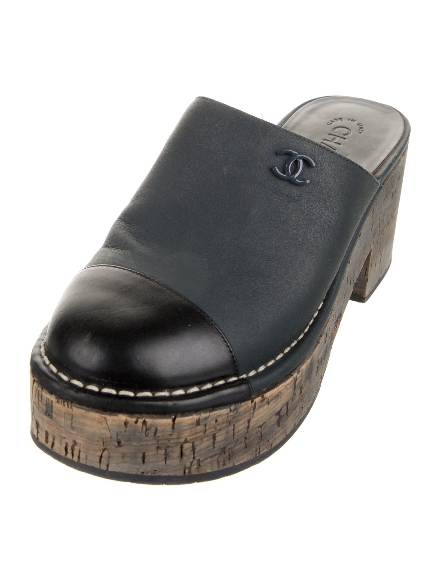 Chanel Interlocking CC Logo Leather Mules