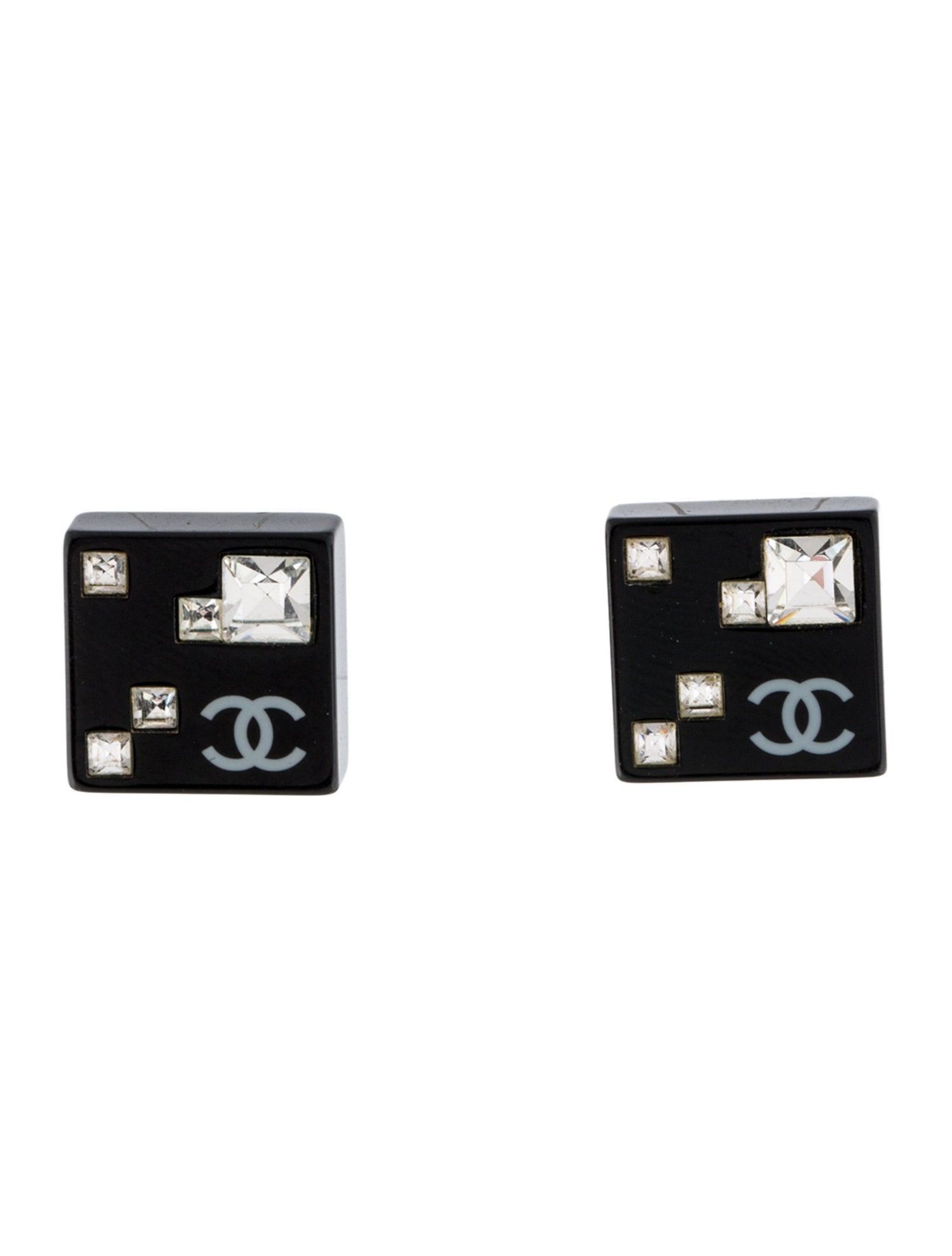 Chanel Resin & Strass CC Logo Square Stud Earrrings