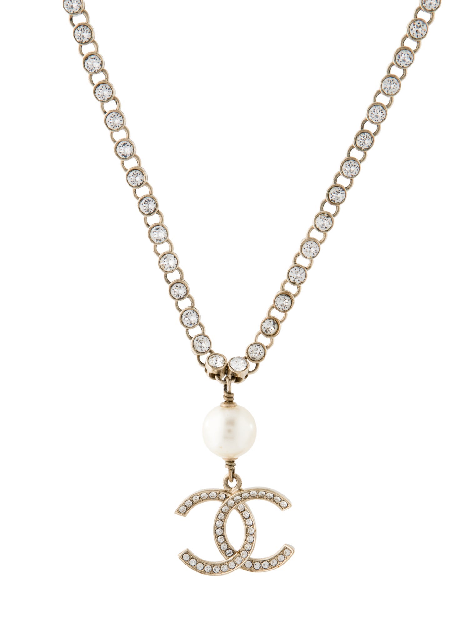Chanel Faux Pearl & Strass CC Pendant Necklace