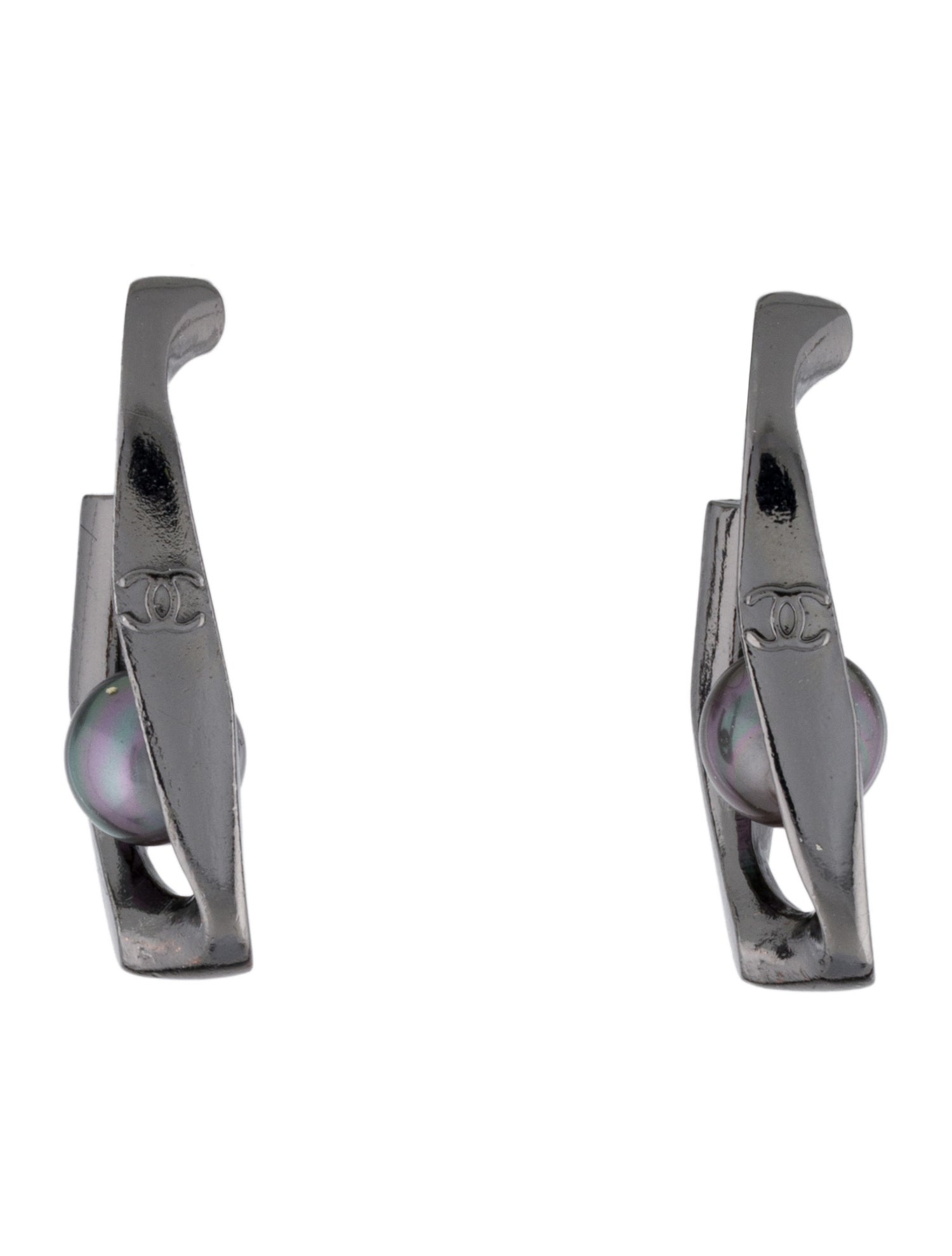 Chanel Vintage Dyed Pearl Twisted J Hoop Earrings