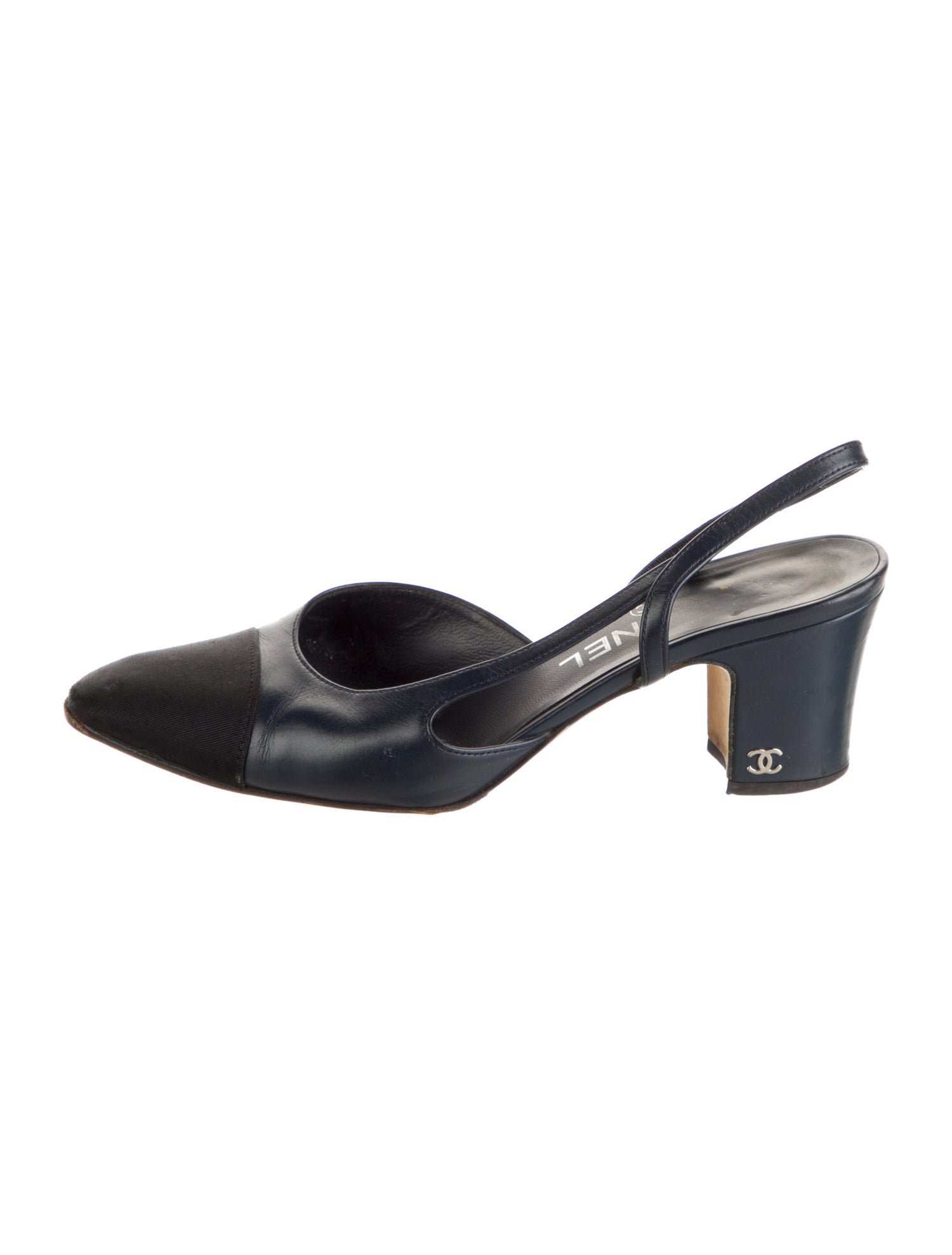 Chanel Interlocking CC Logo Leather Slingback Pumps