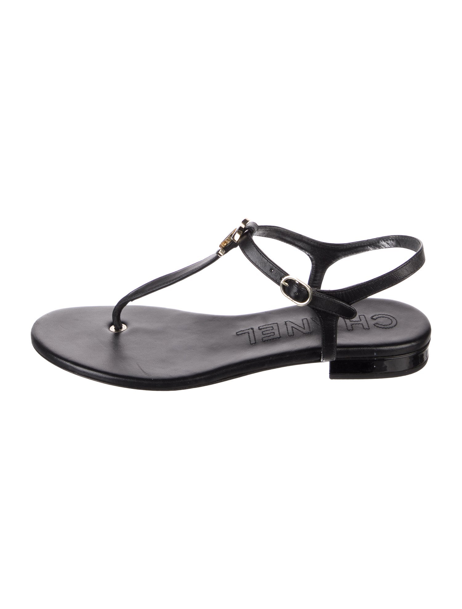 Chanel Interlocking CC Logo Leather T-Strap Sandals