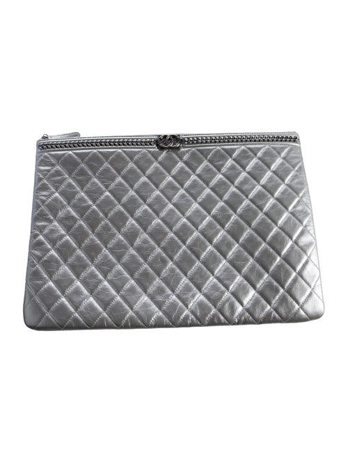 Chanel Quilted Large Boy Chain Around Cosmetic Case Silver