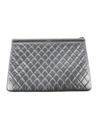 Chanel Quilted Large Boy Chain Around Cosmetic Case Silver