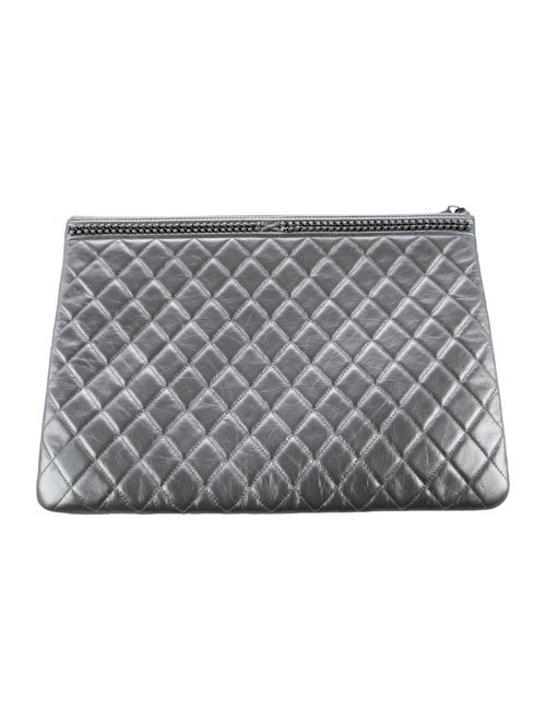 Chanel Quilted Large Boy Chain Around Cosmetic Case Silver