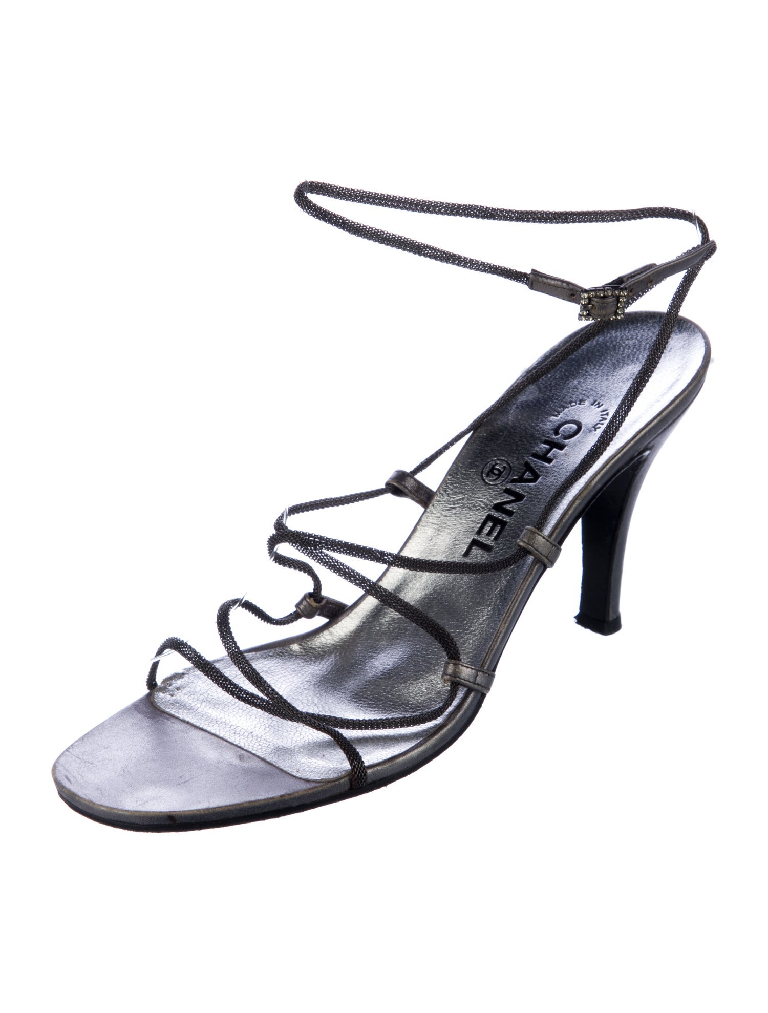 Chanel Interlocking CC Logo Leather Slingback Sandals