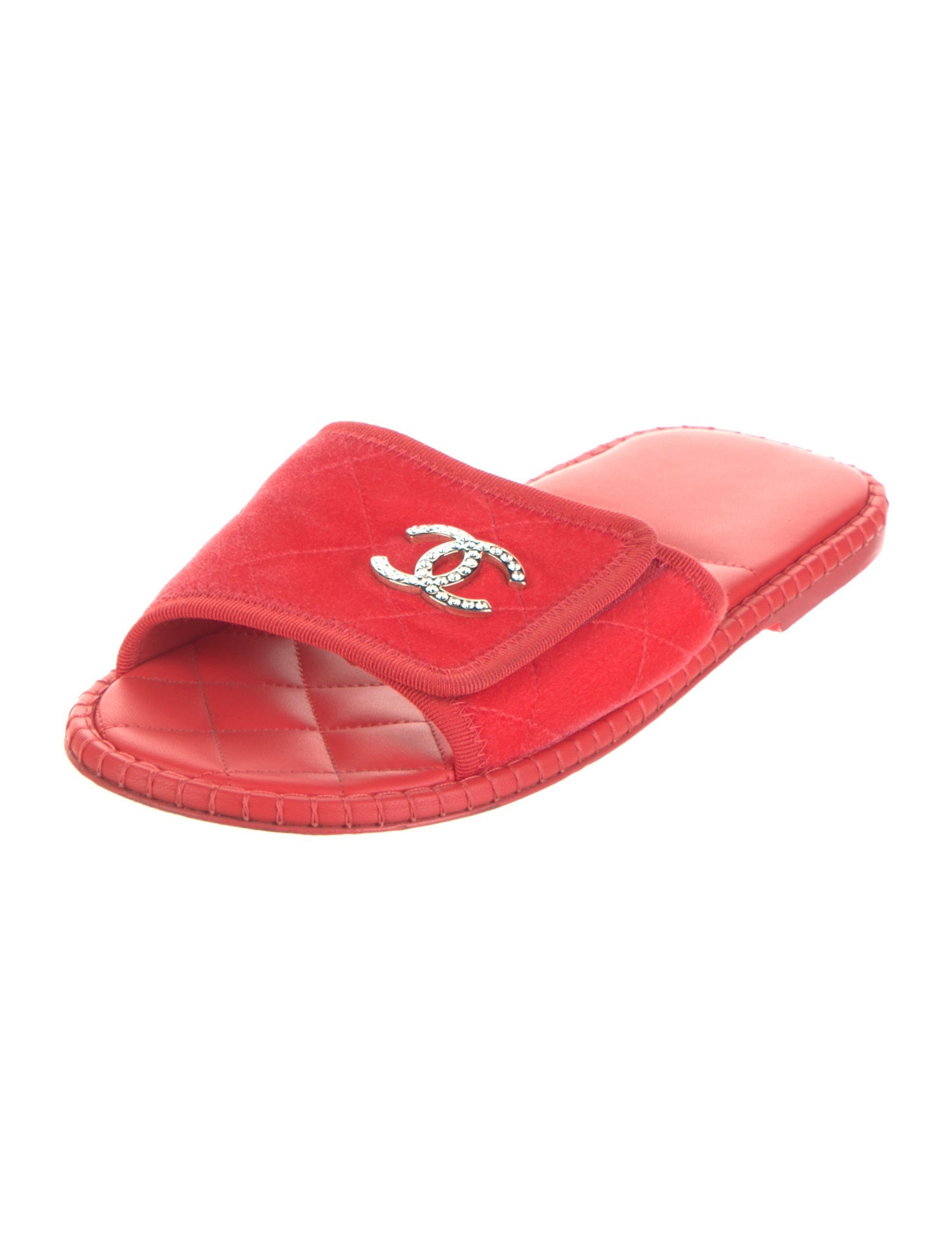 Chanel Interlocking CC Logo Velvet Slides