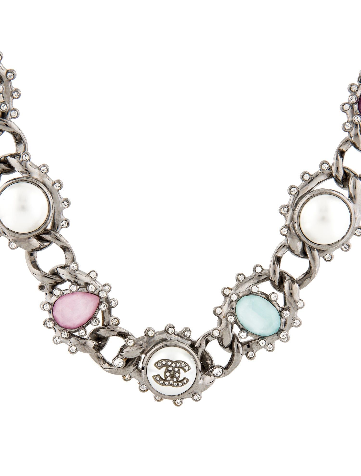 Chanel 2021 Faux Pearl, Resin & Strass CC Chain Link Choker Necklace