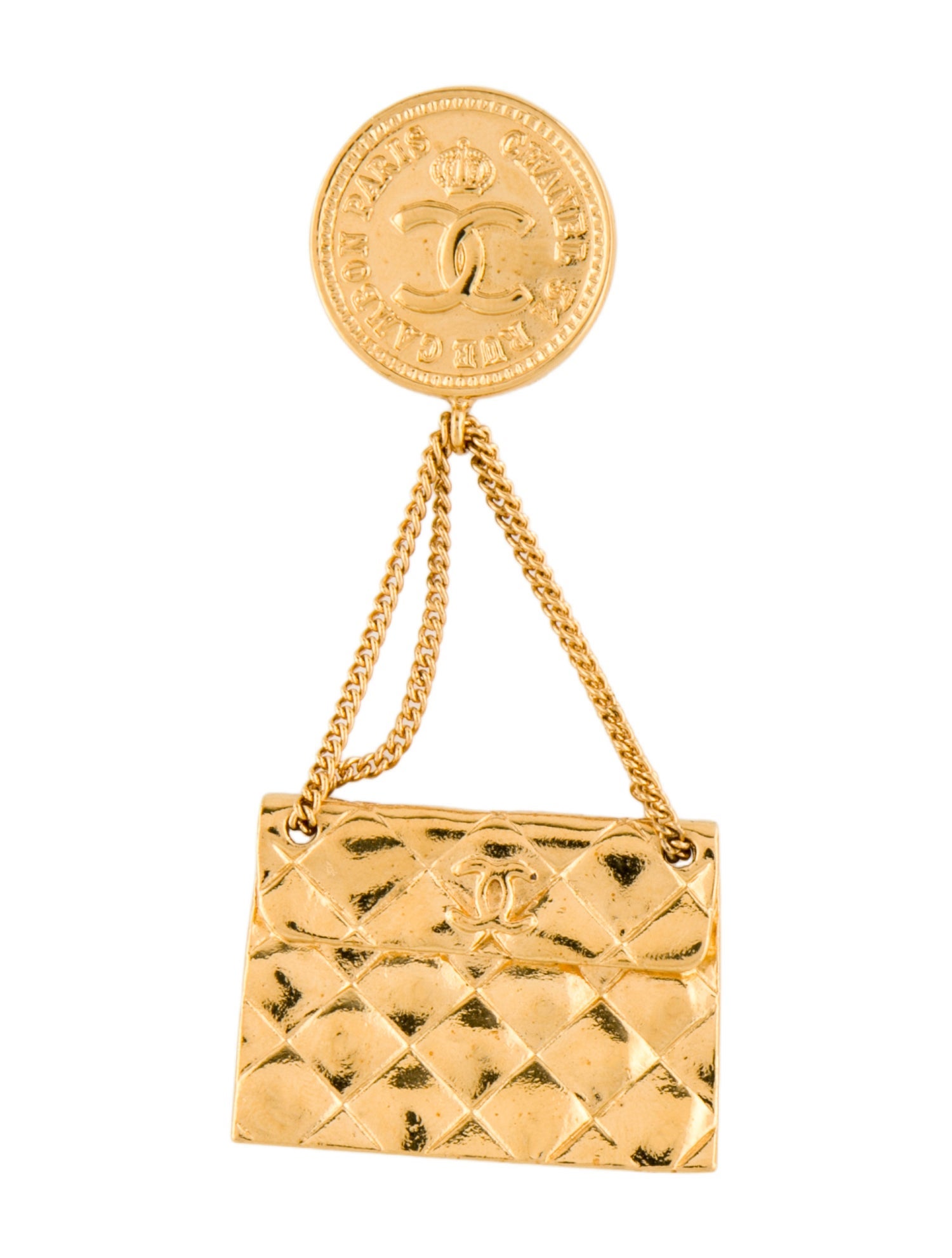 Chanel Vintage Quilted CC Purse Brooch