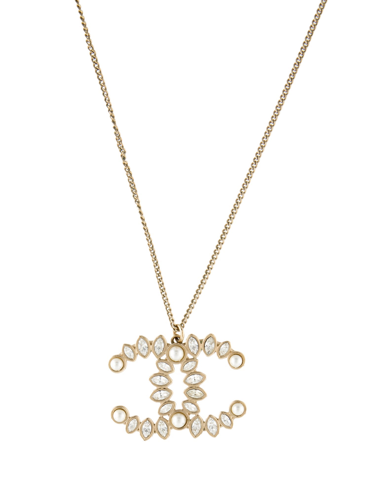 Chanel Faux Pearl & Strass CC Pendant Necklace