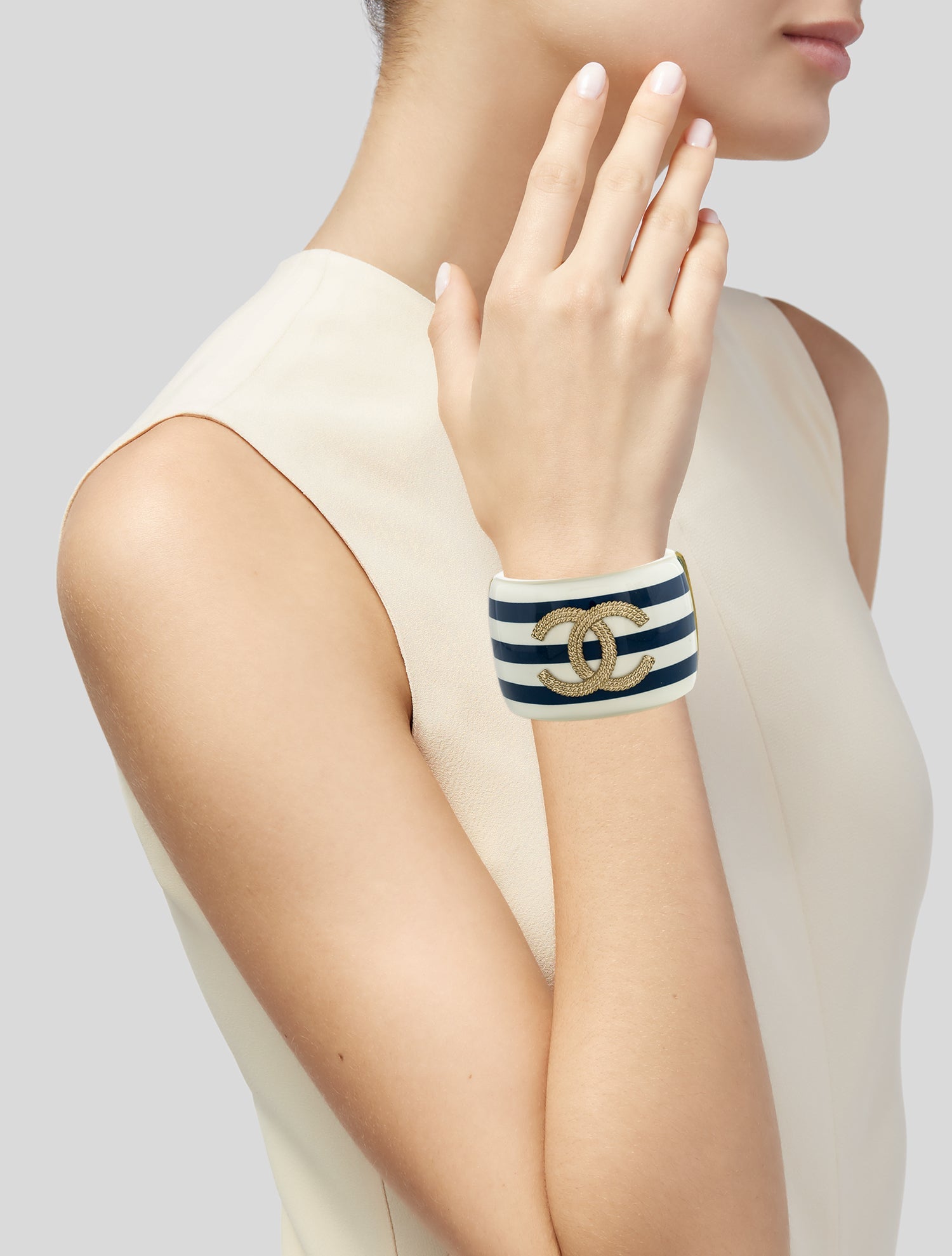 Chanel Resin CC Striped Bangle Bracelet