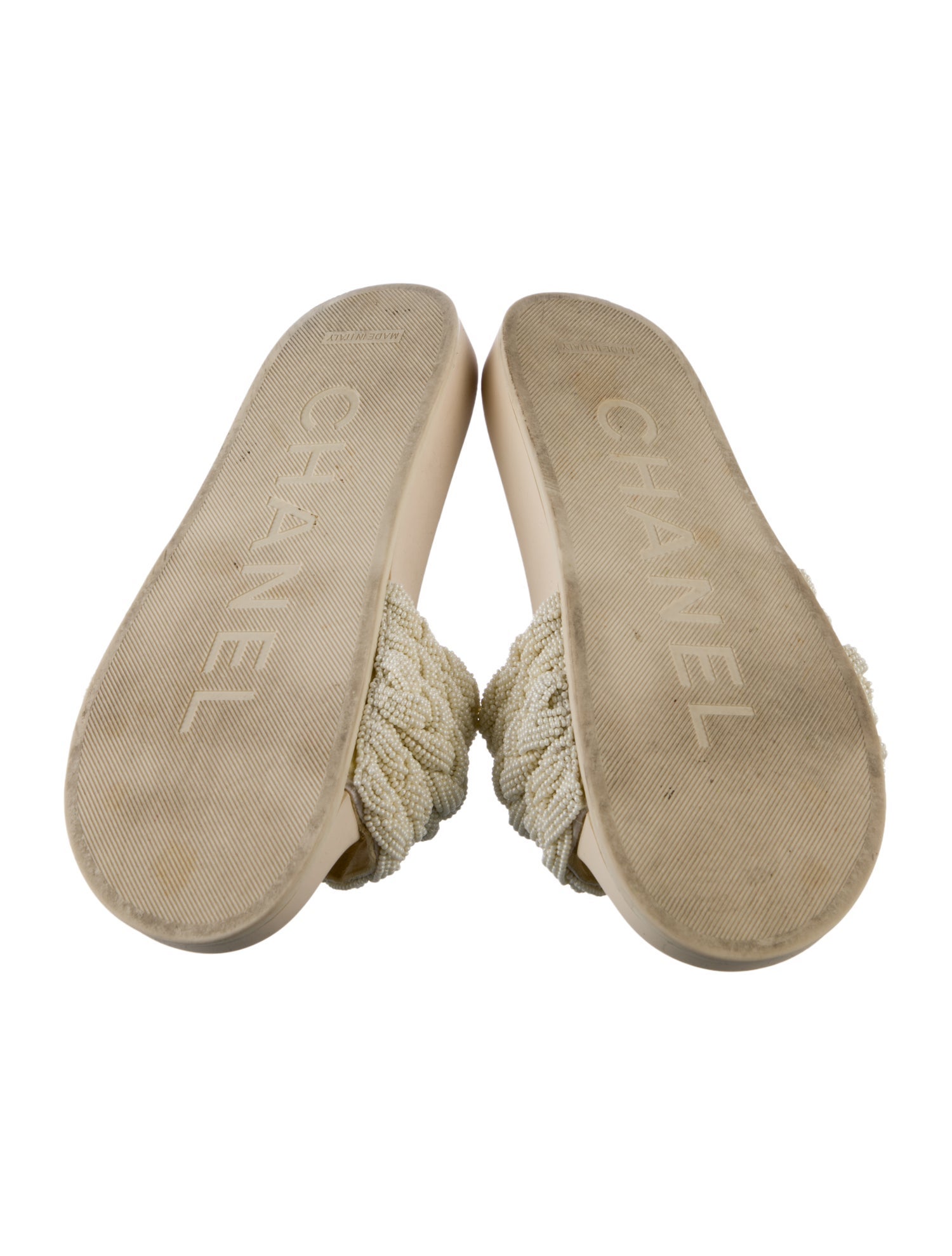 Chanel 2020 Interlocking CC Logo Slides White Sandals, Shoes