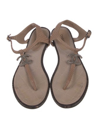 Chanel Interlocking CC Logo Python T-Strap Sandals