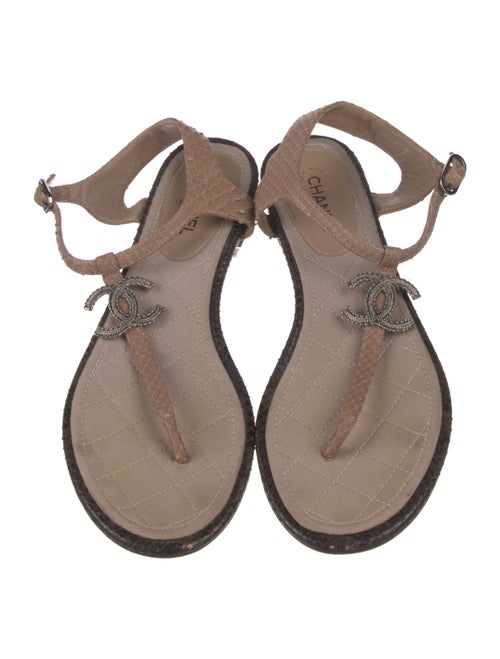 Chanel Interlocking CC Logo Python T-Strap Sandals