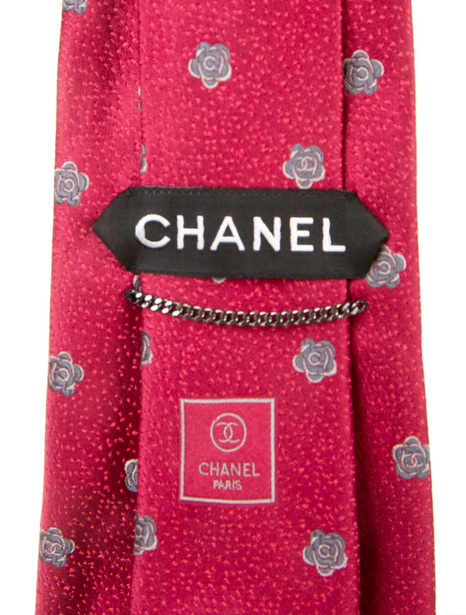 Chanel Camellia Printed Silk Tie