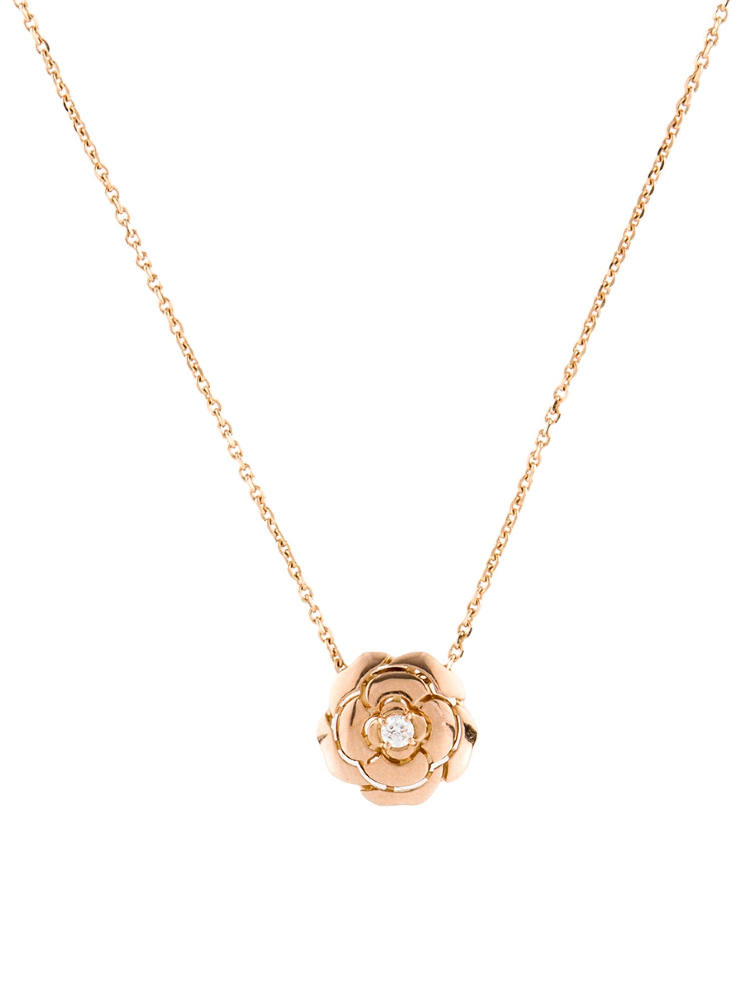 Chanel 18K Diamond Extrait De Camelia Pendant Necklace