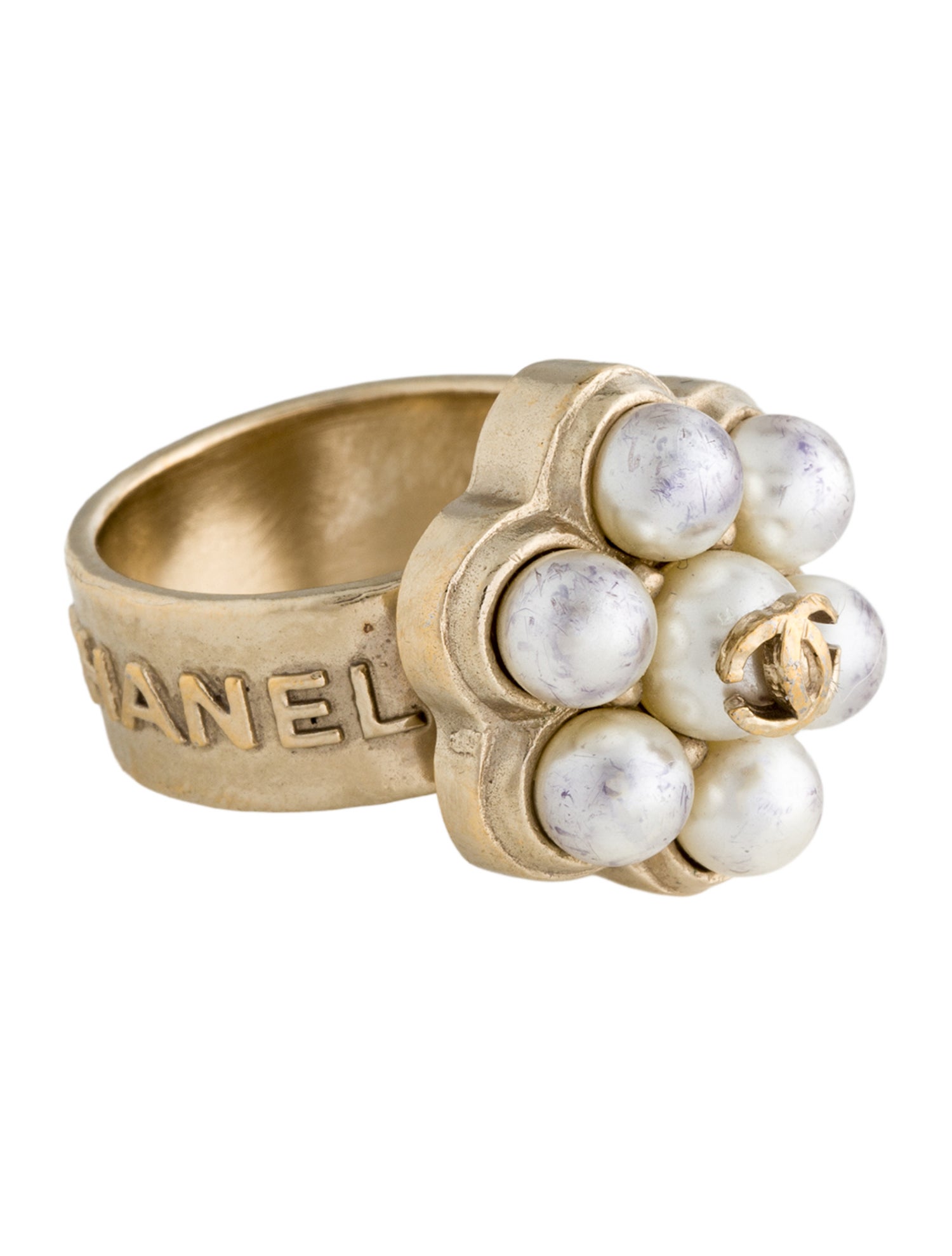 Chanel Faux Pearl CC Cocktail Ring