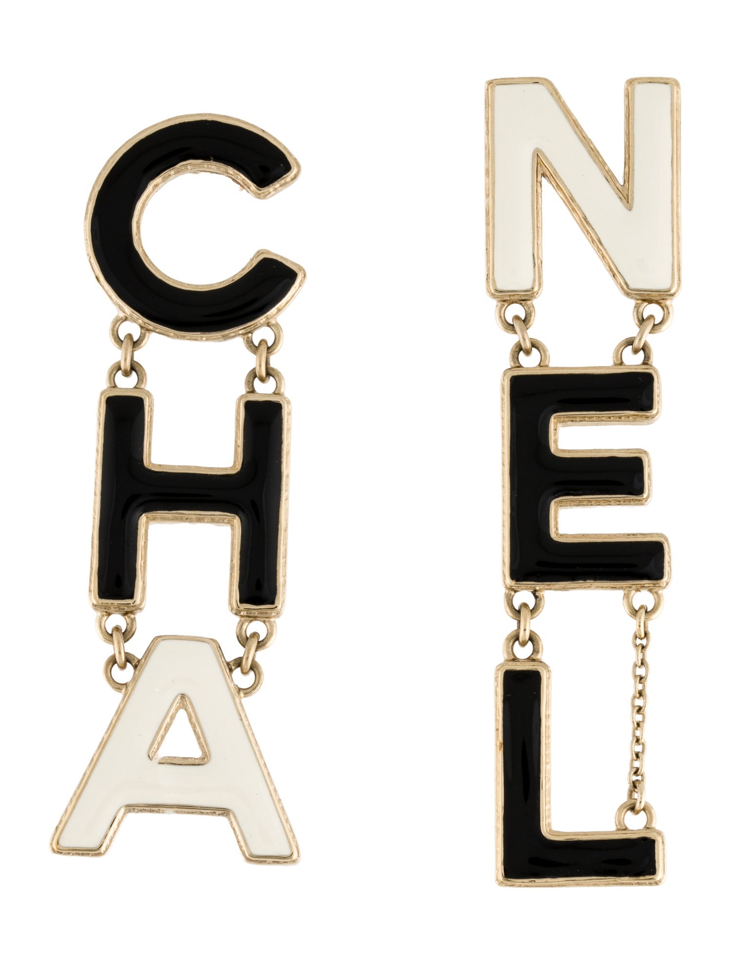 Chanel 2022 Enamel 'CHA-NEL' Drop Earrings