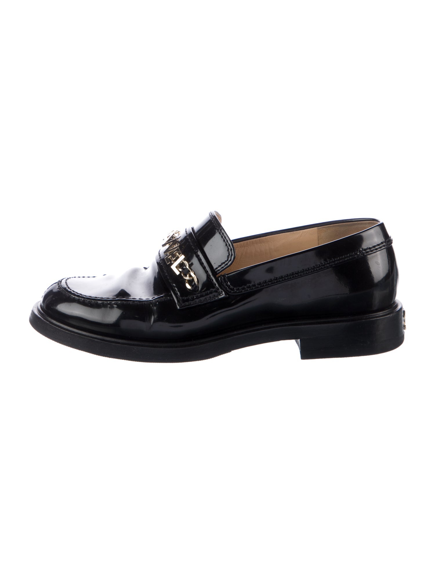 Chanel Interlocking CC Logo Patent Leather Loafers