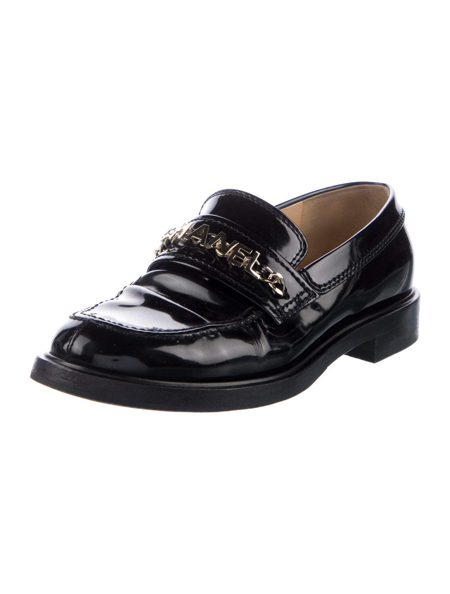 Chanel Interlocking CC Logo Patent Leather Loafers