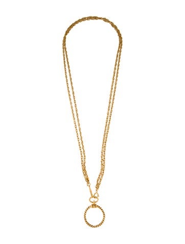Chanel Double Strand Vintage Magnifying Glass Pendant Necklace