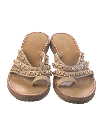 Chanel Chain-Link Accent Leather Slides