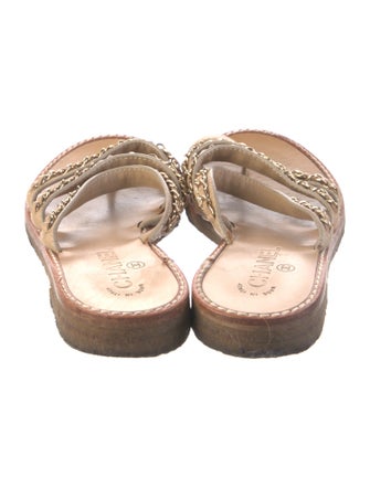 Chanel Chain-Link Accent Leather Slides