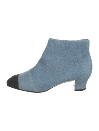 Chanel Interlocking CC Logo Denim Rain Boots