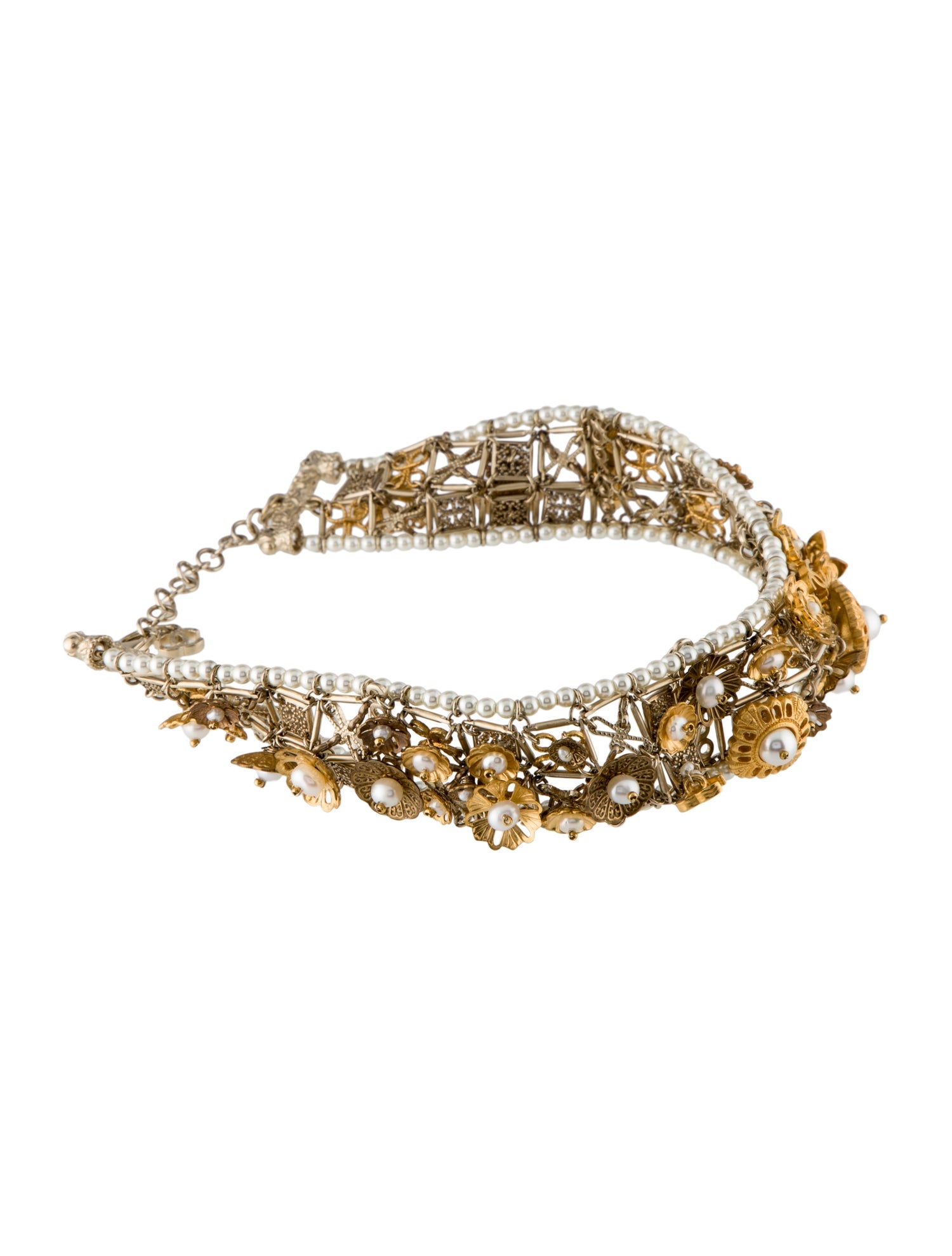 Chanel Faux Pearl Floral CC Choker Necklace
