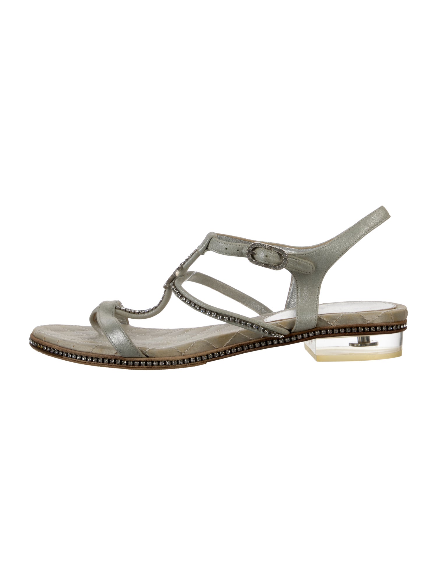 Chanel Interlocking CC Logo Suede T-Strap Sandals