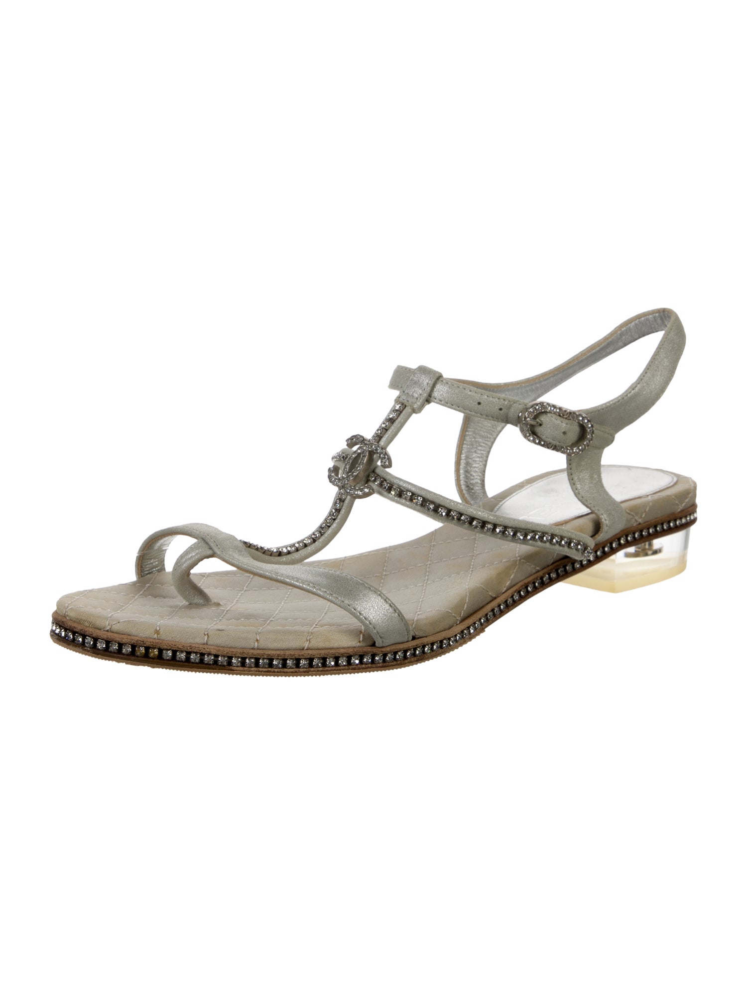 Chanel Interlocking CC Logo Suede T-Strap Sandals