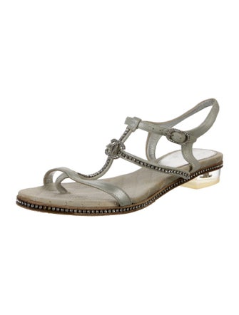 Chanel Interlocking CC Logo Suede T-Strap Sandals