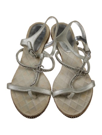 Chanel Interlocking CC Logo Suede T-Strap Sandals