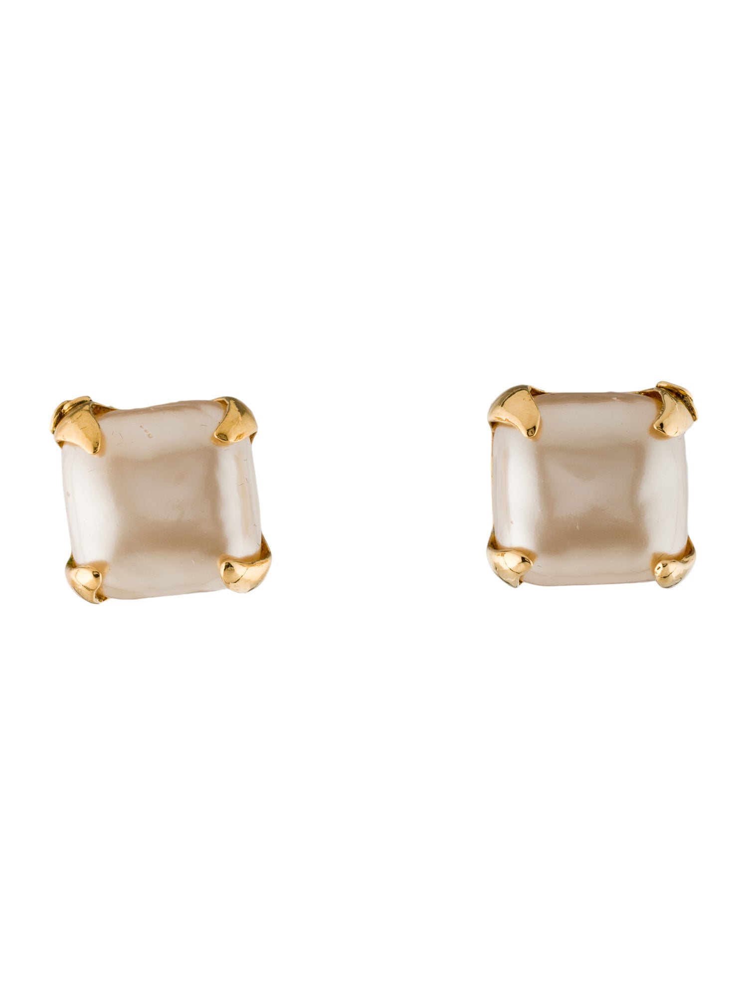 Chanel Vintage Faux Pearl Square Clip-On Earrings