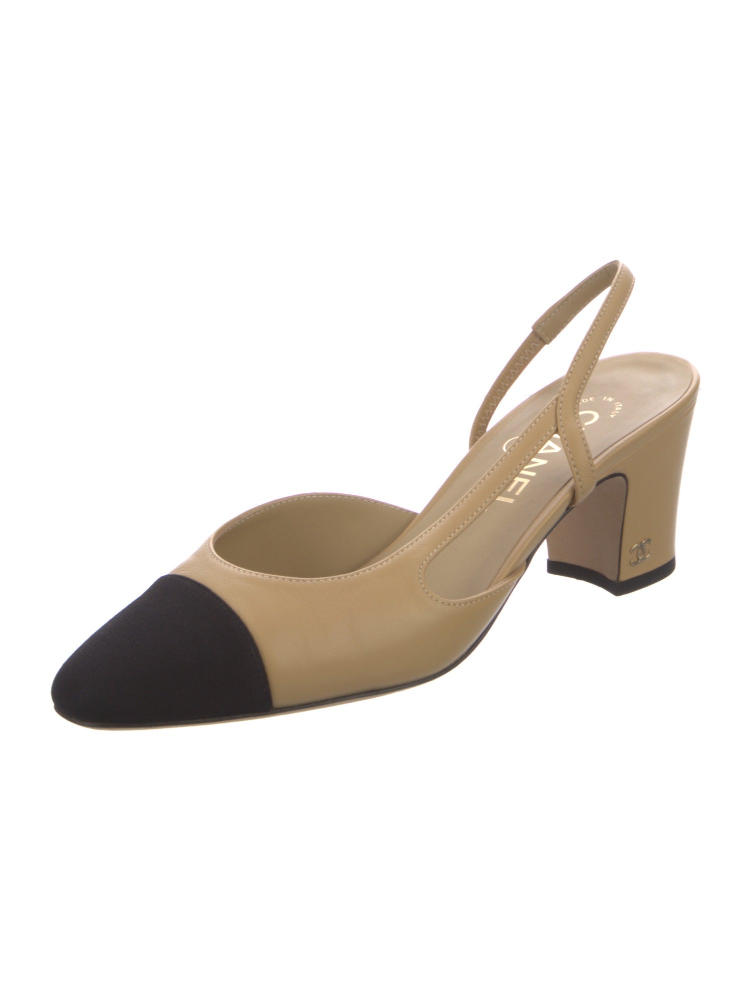 Chanel Interlocking CC Logo Leather Slingback Pumps