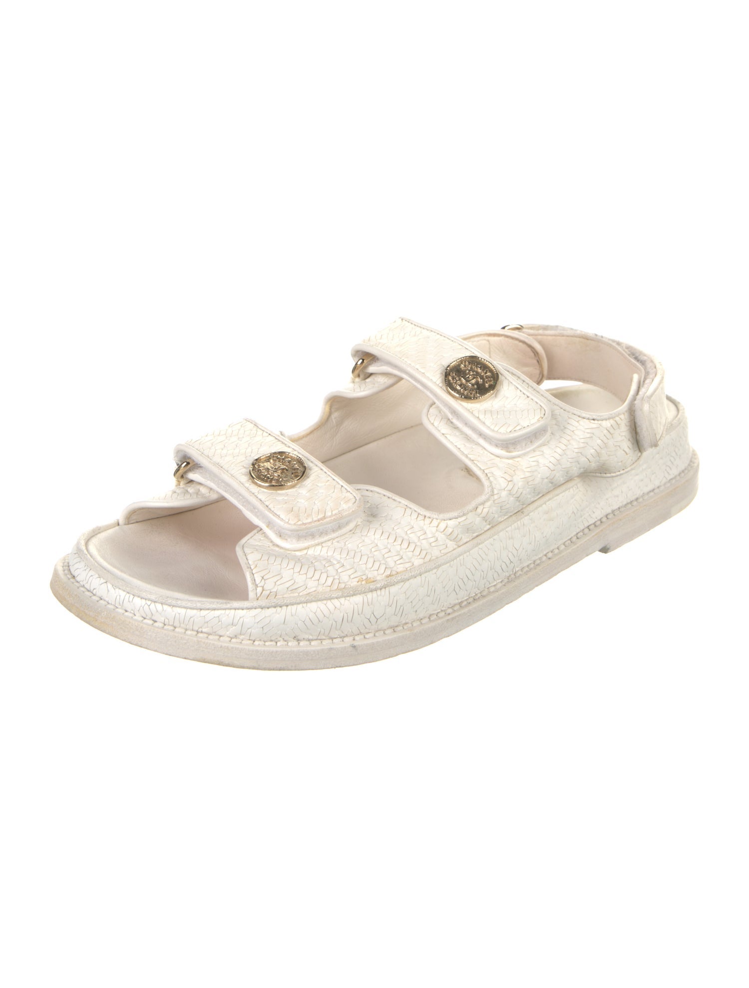 Chanel Interlocking CC Logo Leather Slingback Sandals