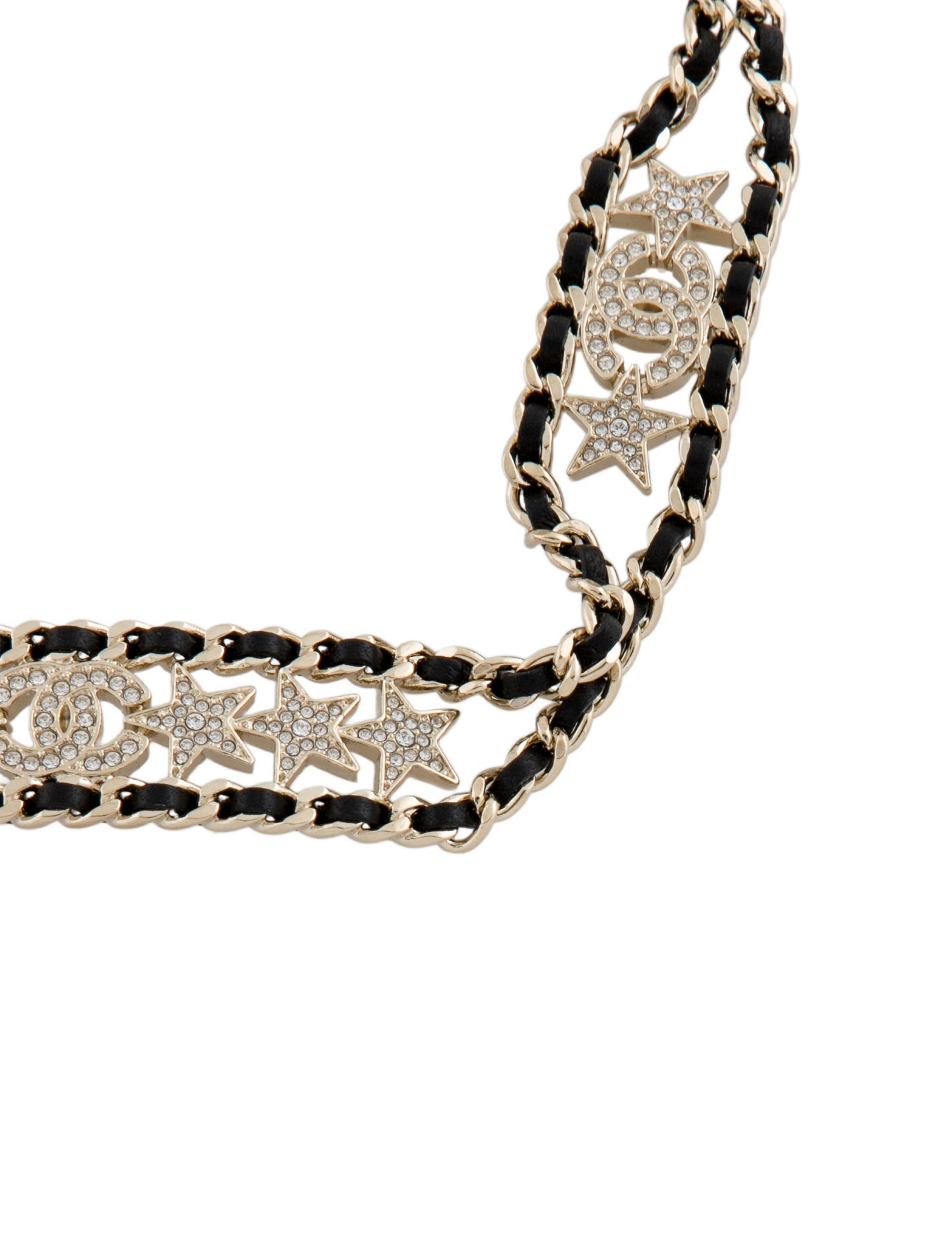 Chanel 2023 Leather & Strass CC Choker Necklace