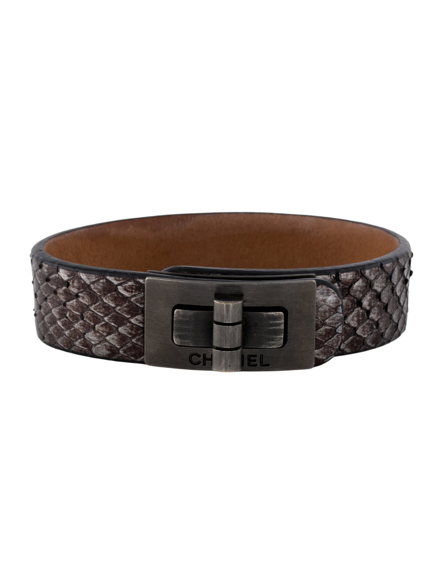 Chanel Snakeskin Turnlock Wrap Bracelet