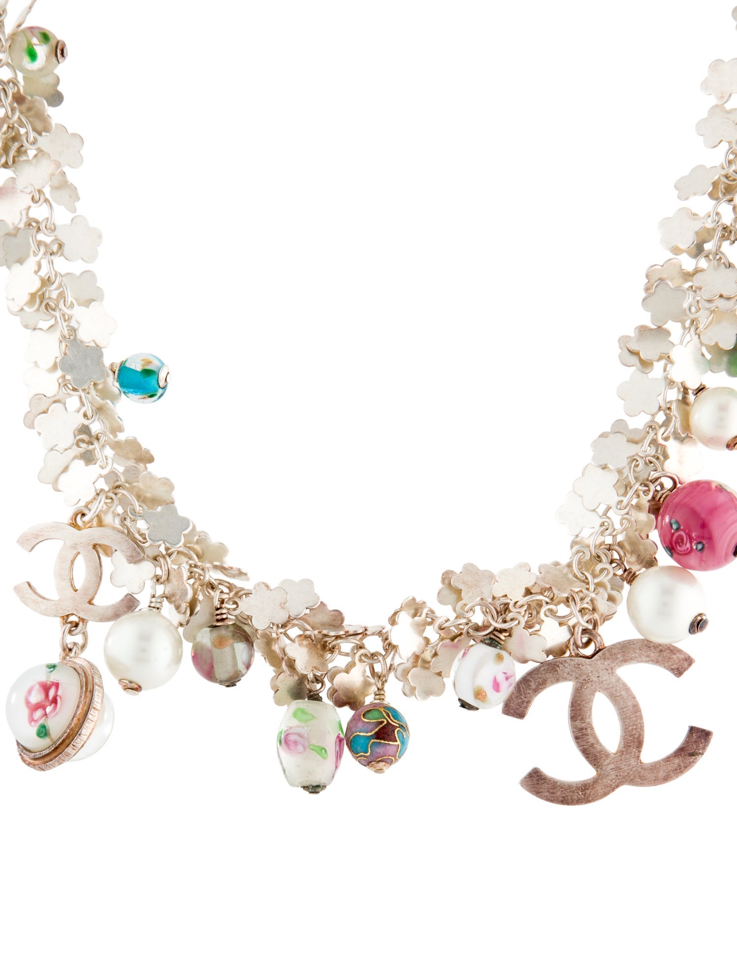 Chanel Faux Pearl & Resin CC Charm Necklace