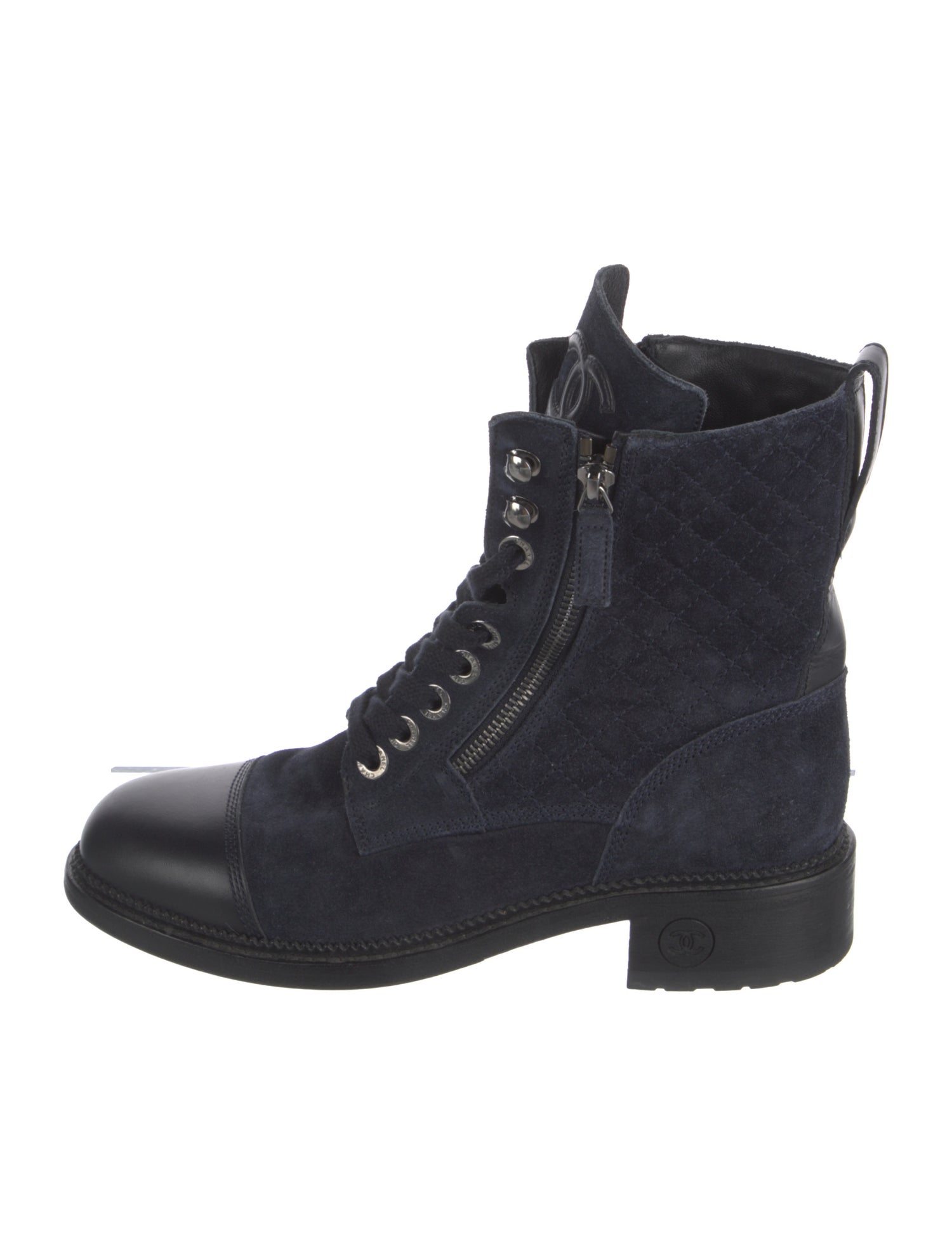 Chanel Interlocking CC Logo Suede Combat Boots