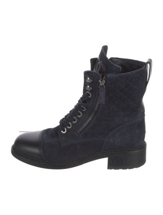 Chanel Interlocking CC Logo Suede Combat Boots