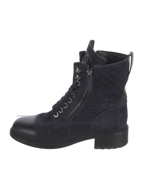 Chanel Interlocking CC Logo Suede Combat Boots